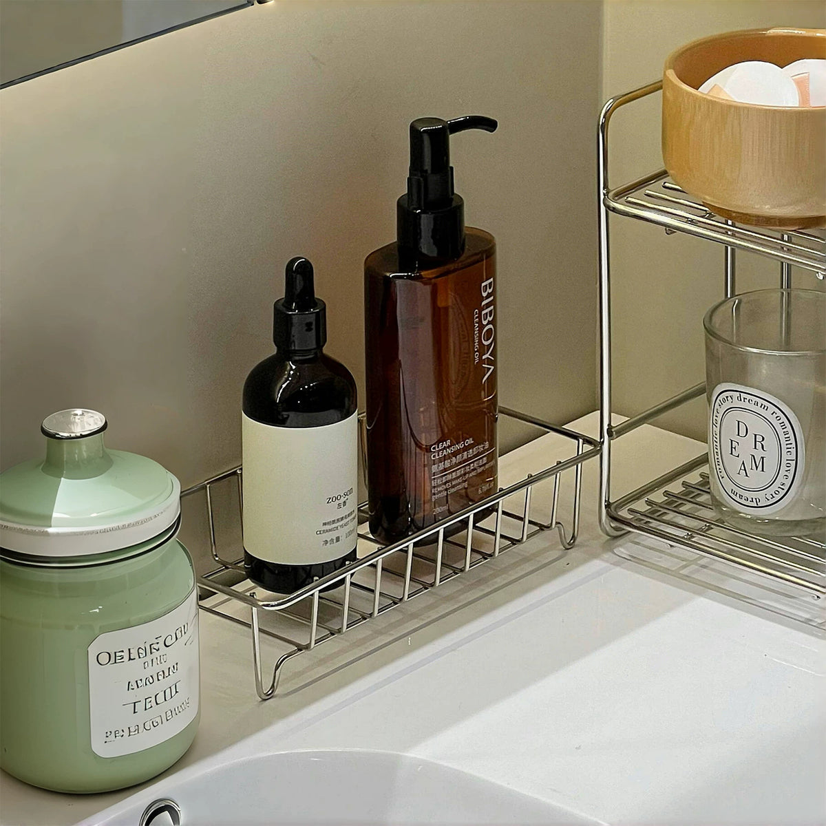 Raised Wire Bathroom Countertop Organizer Rack