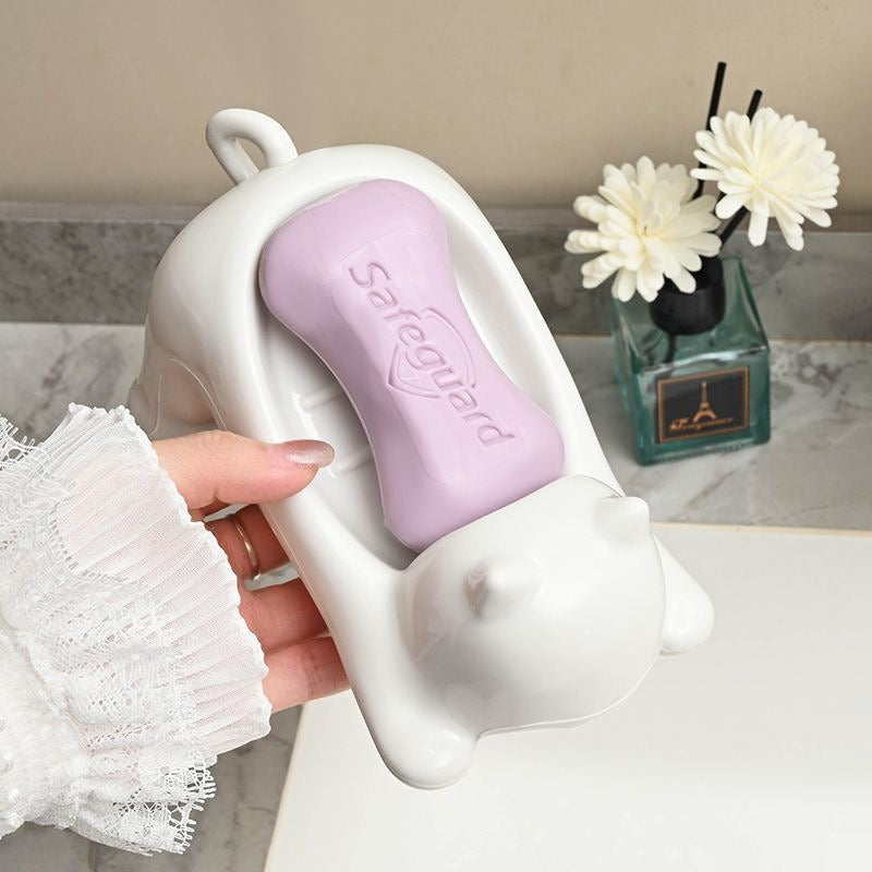 Cat-Shaped Self-Draining Soap Dish