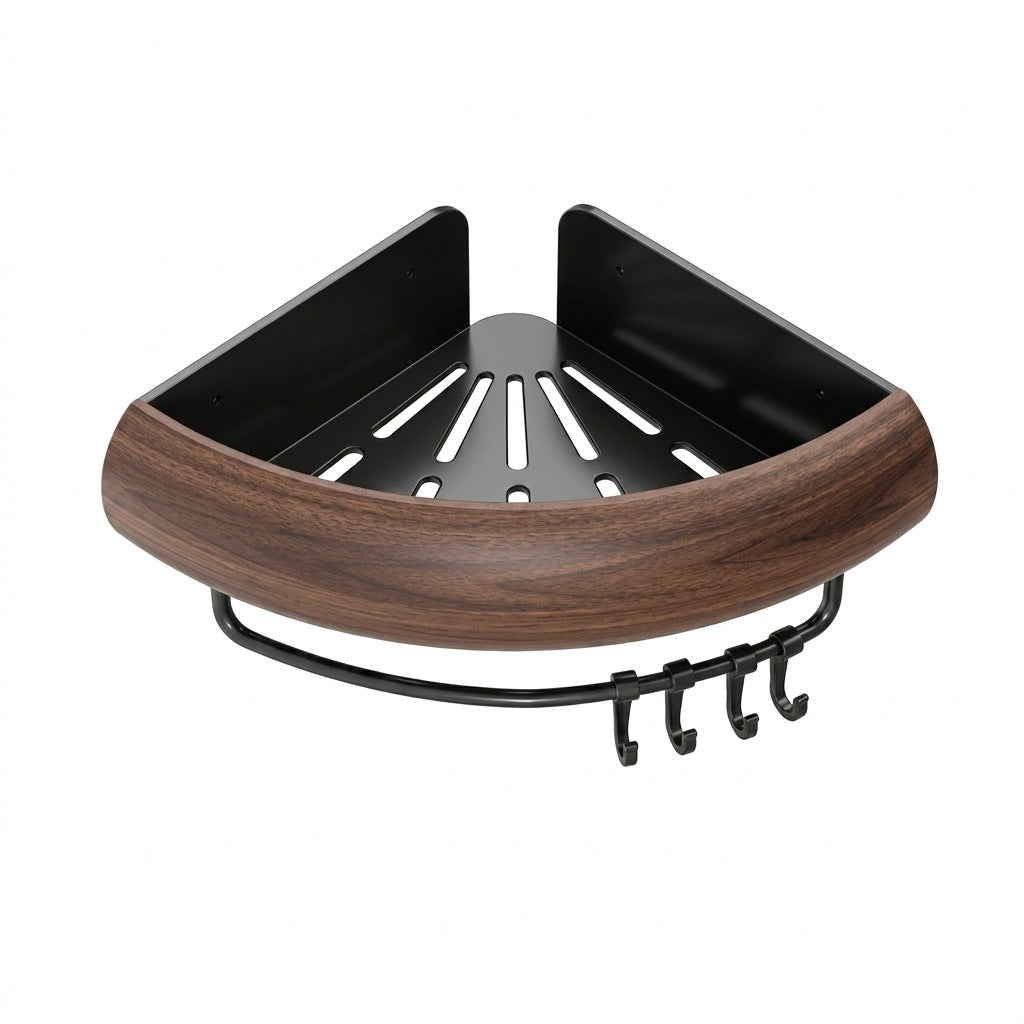 Wall-Mounted Bathroom Storage Shelf with Towel Bar & Hooks